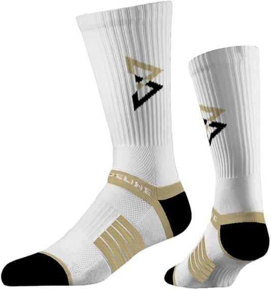 Beast Mode x Strideline Premium Knit Crew Sock (White/Gold/Black)